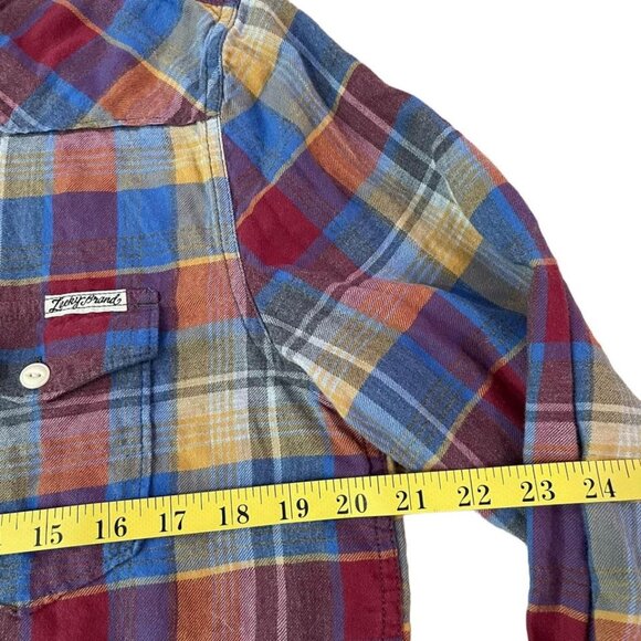 Lucky Brand Western Style Flannel Shirt Men’s Size Medium Red Plaid Cotton - Picture 3 of 5